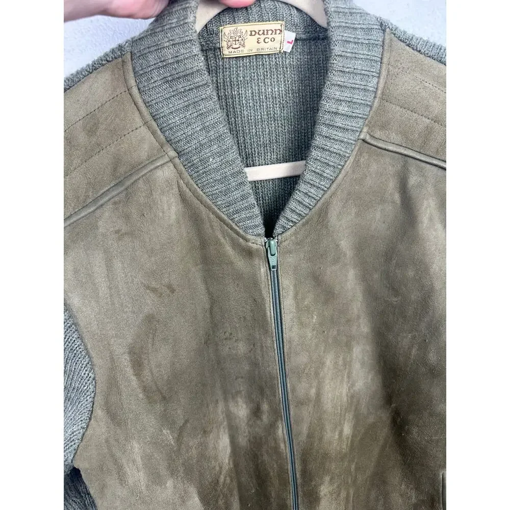 Dunn & Co. Men's Vintage Genuine Suede Knit Blouson Bomber Jacket gray/brown L